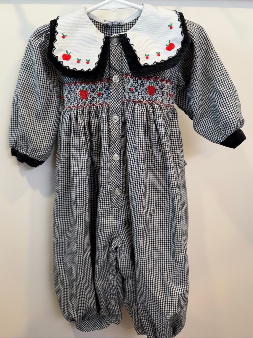 VINTAGE Gingham Smocked Apple One Piece Toddler Outfit